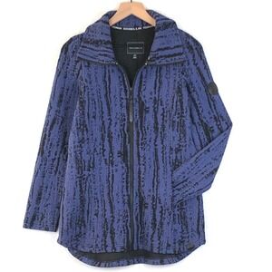 TONIA DEBELLIS Textured Knit Jacket Women's S Blue Black Cotton Pockets Zip